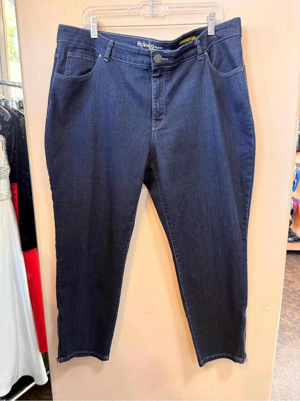 Style & Co Woman Curvy Fit Jeans 20W Dark Wash Ankle Zip Stretch